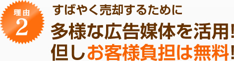 すばやく売却するために多様な広告媒体を活用!但しお客様負担は無料!